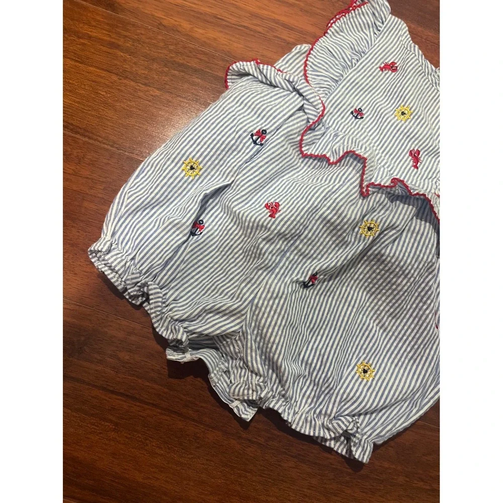 Good Lad Baby Girls Seersucker Nautical Lobster Anchor Bubble Romper 12 Months